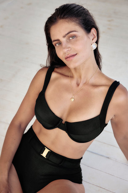 Bond Girl Belted Bikini Bottom- Nero